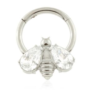 Titanium and crystal forward facing bee hinge ring