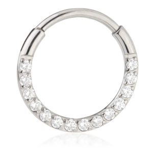 Titanium forward facing pave gems hinge ring